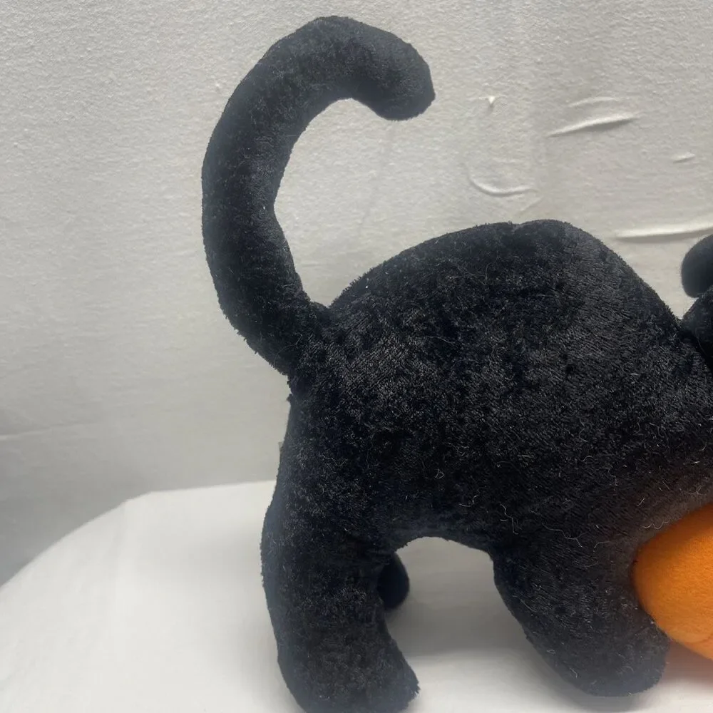 Vintage Halloween Plush Black Cat Hat Pumpkin Arched Back Decoration Fall Autumn